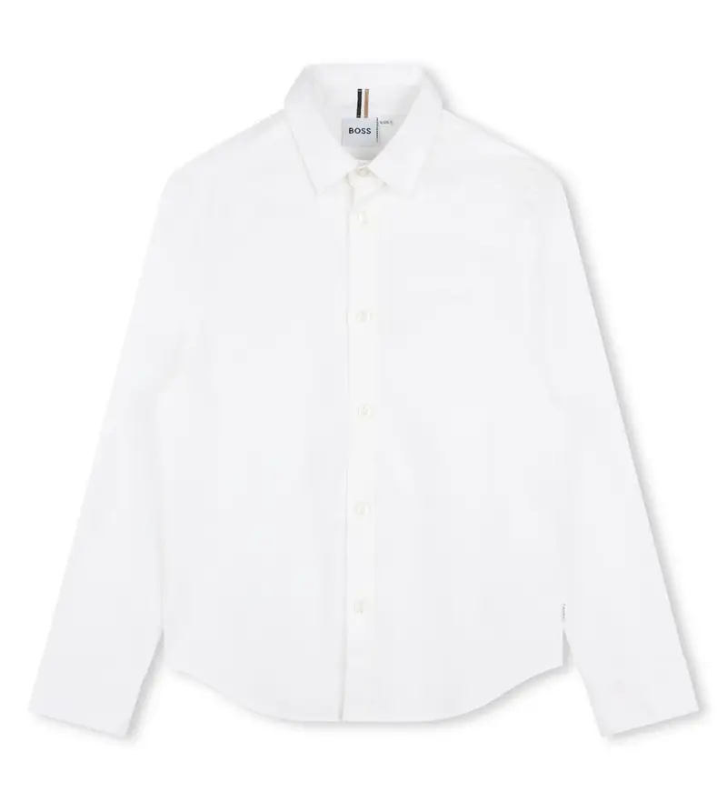 BOSS per ragazzo J51130 Camicia bianca a maniche lunghe dal taglio dritto (6años= 114cm), Bianco, Casual, Cotone, Manica lunga, moda per ba