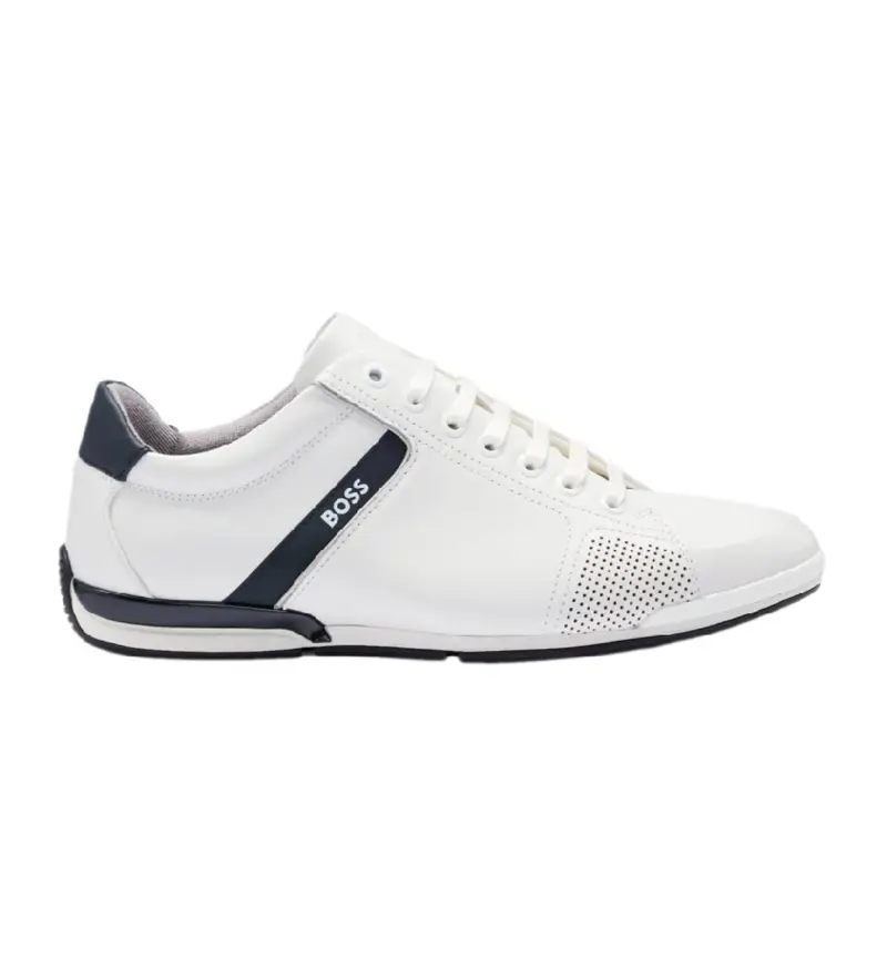 BOSS per uomo. 50498282 Sneaker Saturn in pelle bianca, Bianco, Basso, Stringhe, Casual