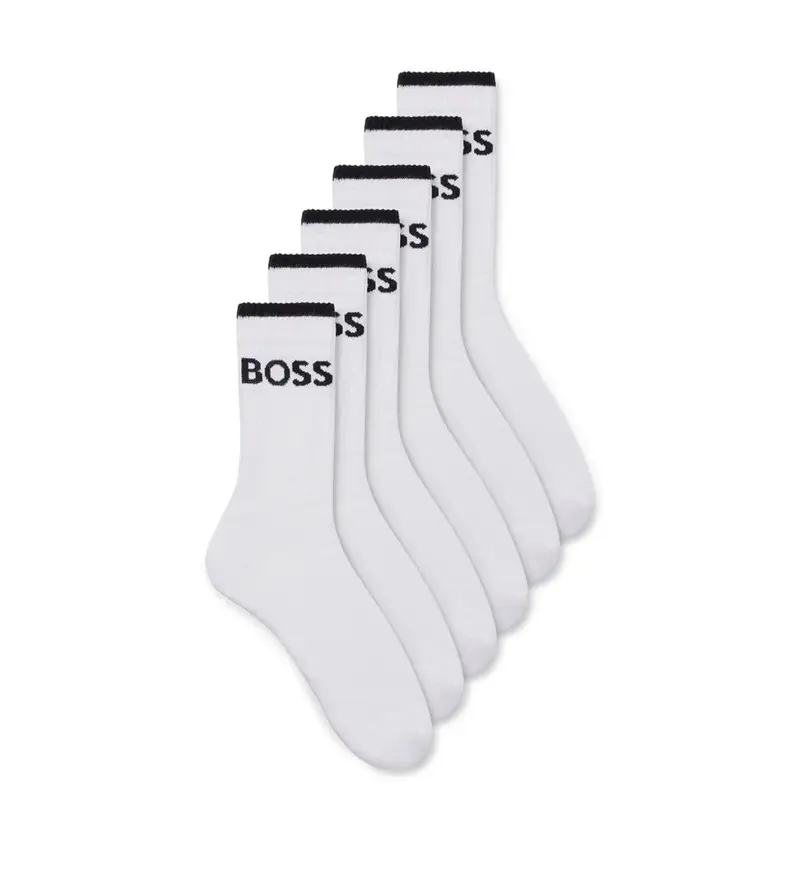 BOSS per uomo. 50510168 Confezione da sei calzini bianchi in cotone a coste (43-46), Bianco, Homewear