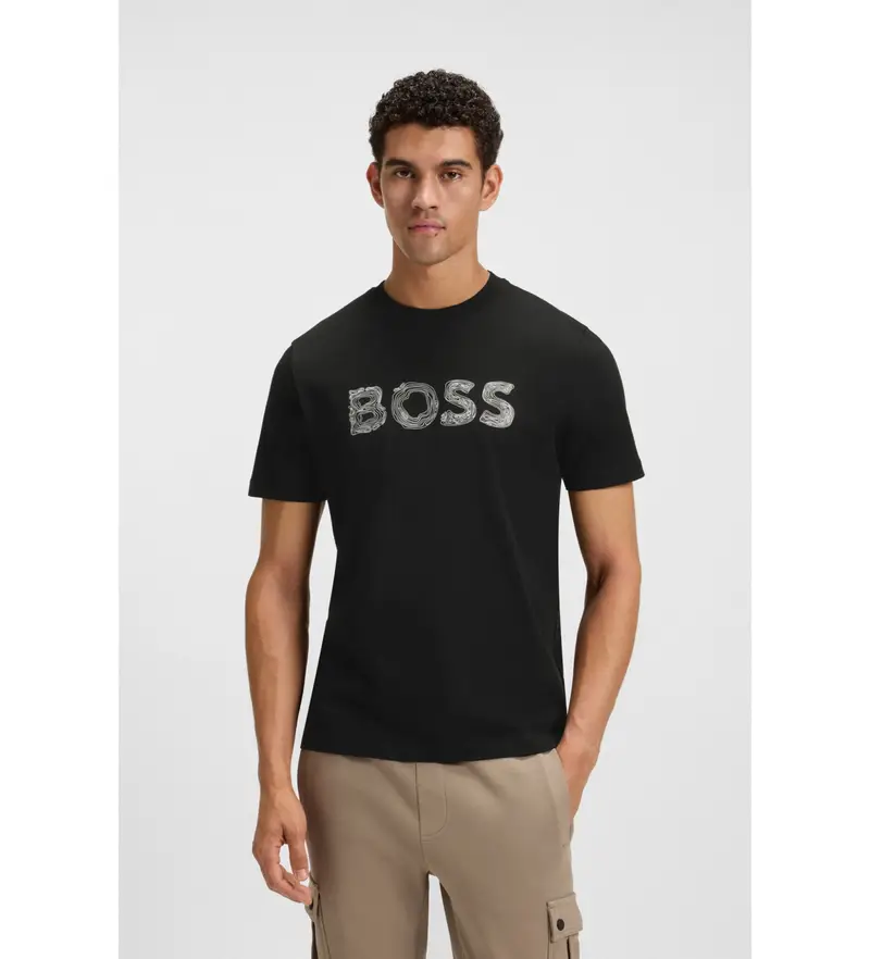 BOSS per uomo 50554616 Maglietta nera Frozen (5XL), Nero, Classico, Poliestere, Manica corta