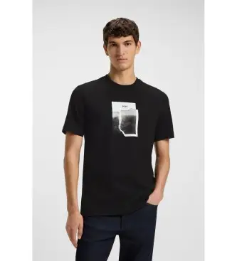 per uomo 50554640 T-shirt nera in maglia con illustrazioni (L), Nero, Casual, Cotone, Manica corta