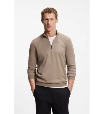 BOSS per uomo 50558352 Maglia in misto cotone marrone, Casual, Manica lunga Verde