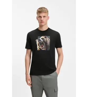 per uomo 50558965 T-shirt in maglia di cotone con illustrazione di un animale nero (3XL), Casual, Manica corta