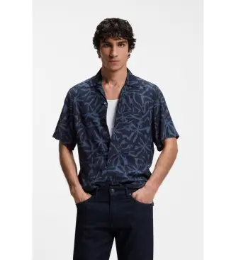 BOSS per uomo 50559632 Camicia dalla vestibilità regolare con stampa blu navy, Casual, Viscosa, Manica corta