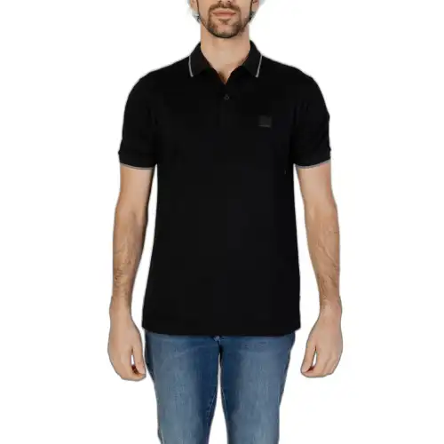 Polo Maniche Corte Uomo Nera Ricamo Logo Nero