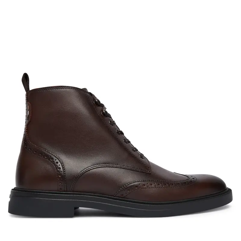 per uomo 50552551 Stivaletti alla caviglia in pelle marrone con dettagli traforati (40), Basso, Cerniera, Casual