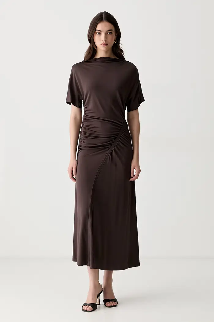 Boss vestito svasato con viscosa Ecaren Marrone