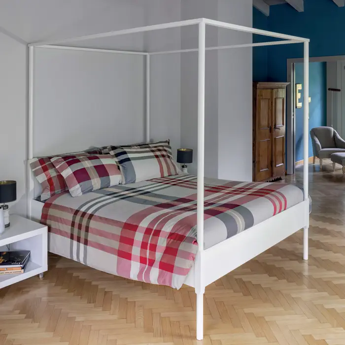 Copripiumino Birr a una piazza in cotone a fantasia tartan beige grigia e rossa 155x200