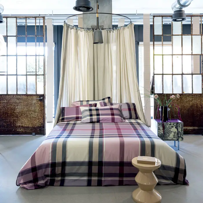 Copripiumino Venus a una piazza e mezza in cotone a fantasia tartan rosa e beige 200x200