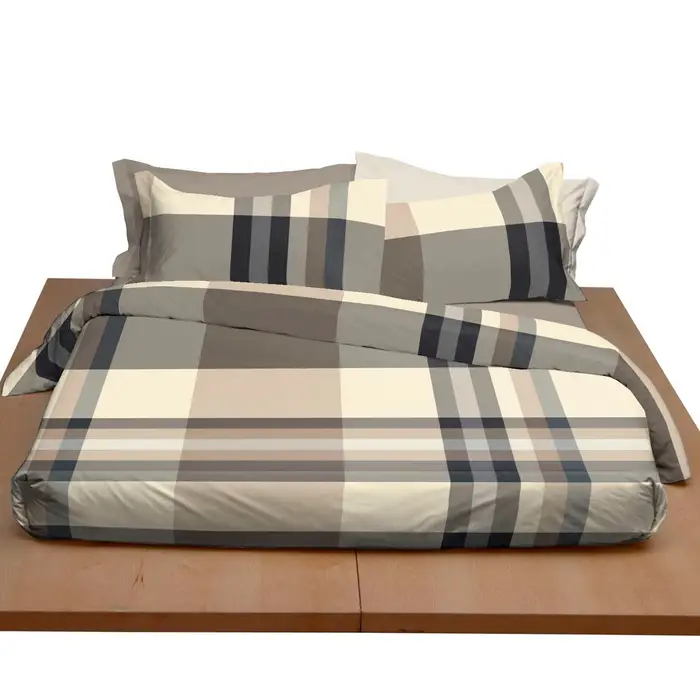 Bossi Parure lenzuola Rhino a due piazze in cotone a fantasia tartan biege grigia e blu 255x290