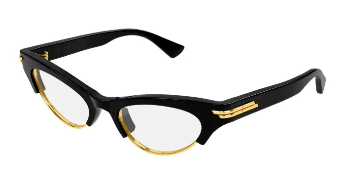 Bottega Veneta Donna BV1431S 009 Occhiali da sole Acetato Nero Trasparente Cat Eye
