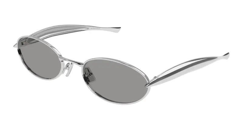 Bottega Veneta Unisex BV1386S 007 Occhiali da sole Metallo Argento Grigio Rotonda
