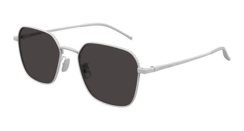 Bottega Veneta Unisex BV1422SA 002 Occhiali da sole Titanio Argento Grigio Rotonda