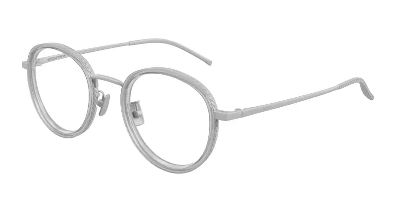 Bottega Veneta Unisex BV1428OA 004 Montature da vista Titanio Argento Trasparente Rotonda