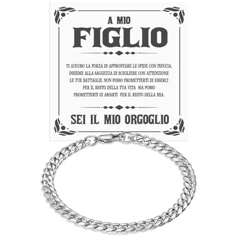 Bramart Bracciale Cubano Uomo in Acciao Inox Lucidato A mio Figlio Idea regalo compleanno - Idee Regali per lui per Natale