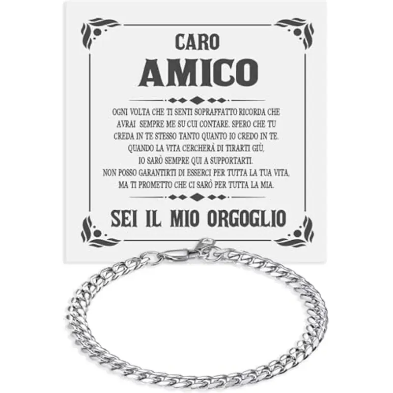 Bramart Bracciale Cubano Uomo in Acciao Inox Lucidato Caro Amico Idea regalo compleanno - Idee Regali per lui per Natale
