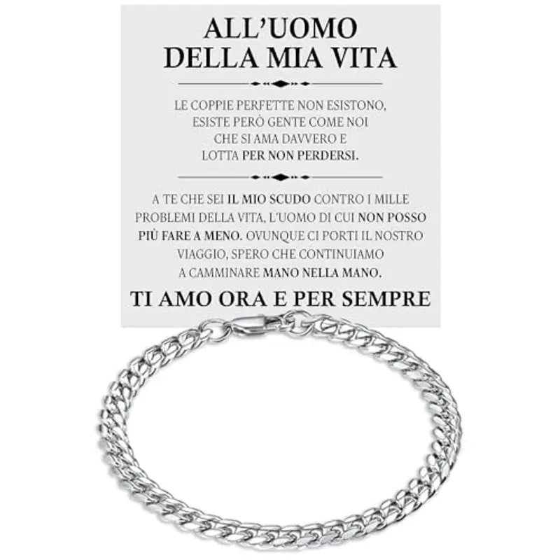 Bramart Bracciale Cubano Uomo in Acciao Inox Lucidato Marito Fidanzato Ragazzo sei speciale Ti amo tanto - Idee Regali per lui
