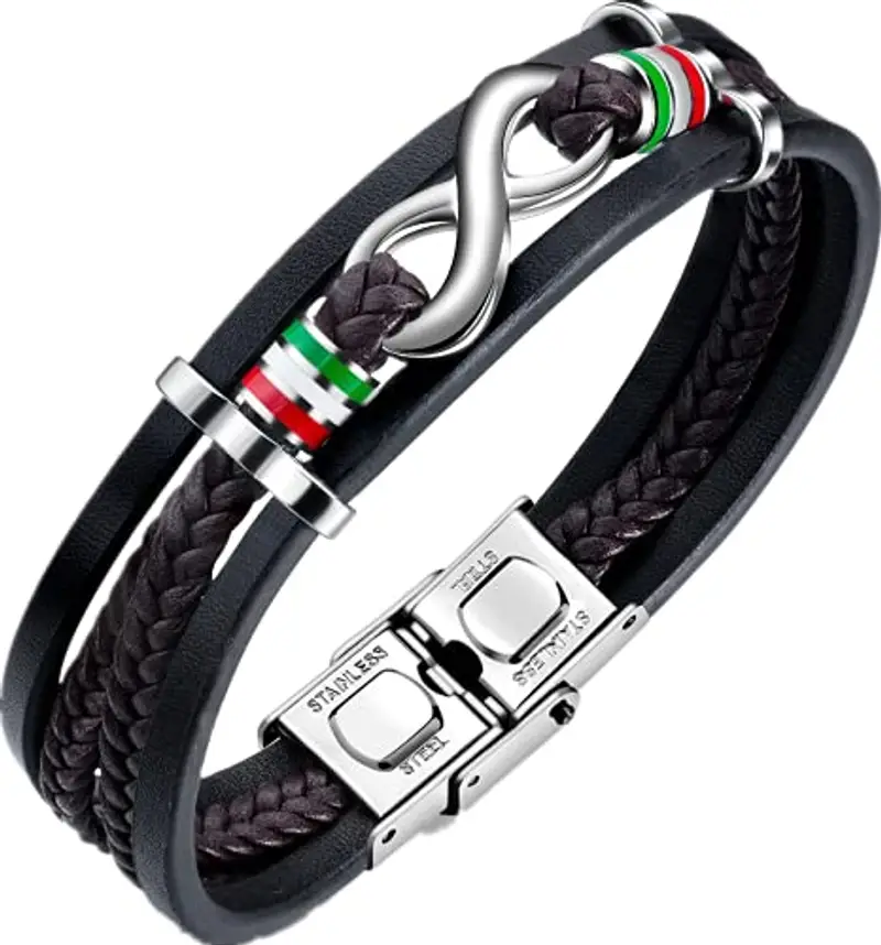 Gkmamrg Bracciale da uomo in pelle nera intrecciata, con simbolo dell'infinito, in vera pelle, ideale come regalo, 21 cm, Pelle