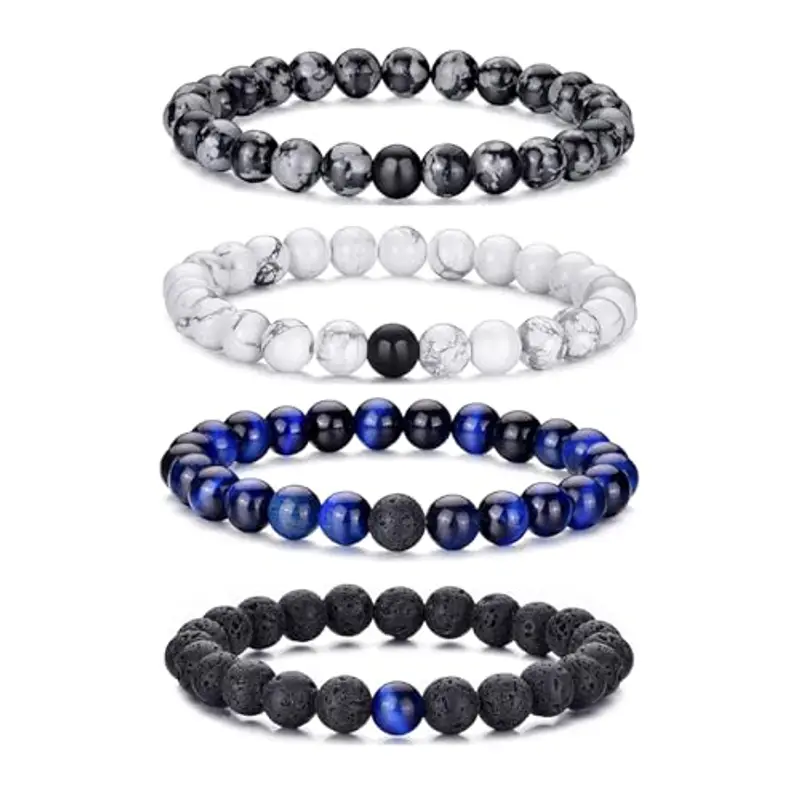 RANKEEF Bracciale Occhio di Tigre per Uomo 8MM Bracciale con Perline in Pietra Naturale Set Braccialetti Elasticizzati in Pietra Lavica