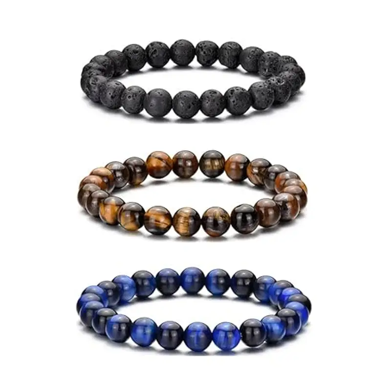 RANKEEF Bracciale Occhio di Tigre per Uomo 8MM Bracciale con Perline in Pietra Naturale Set Braccialetti Elasticizzati in Pietra Lavica