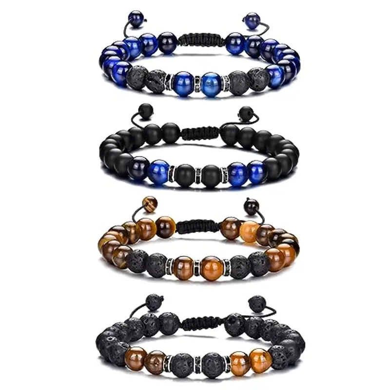 RANKEEF Bracciale Occhio di Tigre per Uomo 8MM Bracciale con Perline in Pietra Naturale Set Braccialetti Elasticizzati in Pietra Lavica