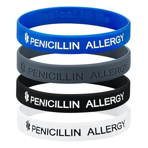 Medical ID Me Braccialetti per allerta medica a forma di penicillina, 4 colori, Large 20cm, Silicone, Nessuna pietra preziosa