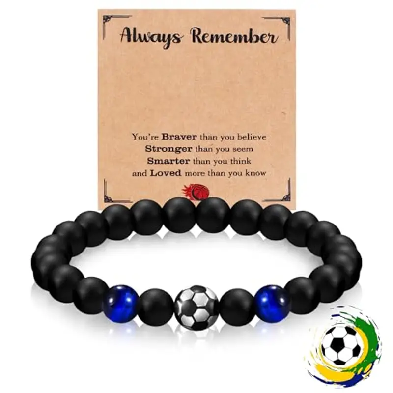 sdhiiolp Braccialetto da calcio per ragazzi con pietra naturale 3D, per 5, 6, 7, 8, 9, 10, 11, 12 anni, per compleanno, Halloween, Natale,