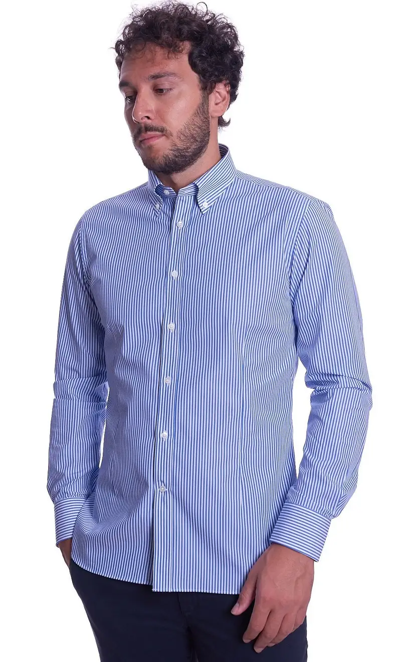Brancaccio Camicia a righe slim fit button down, colore blu