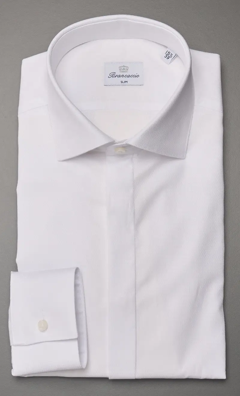 Brancaccio Camicia bianca operata con bottoni coperti, colore bianco