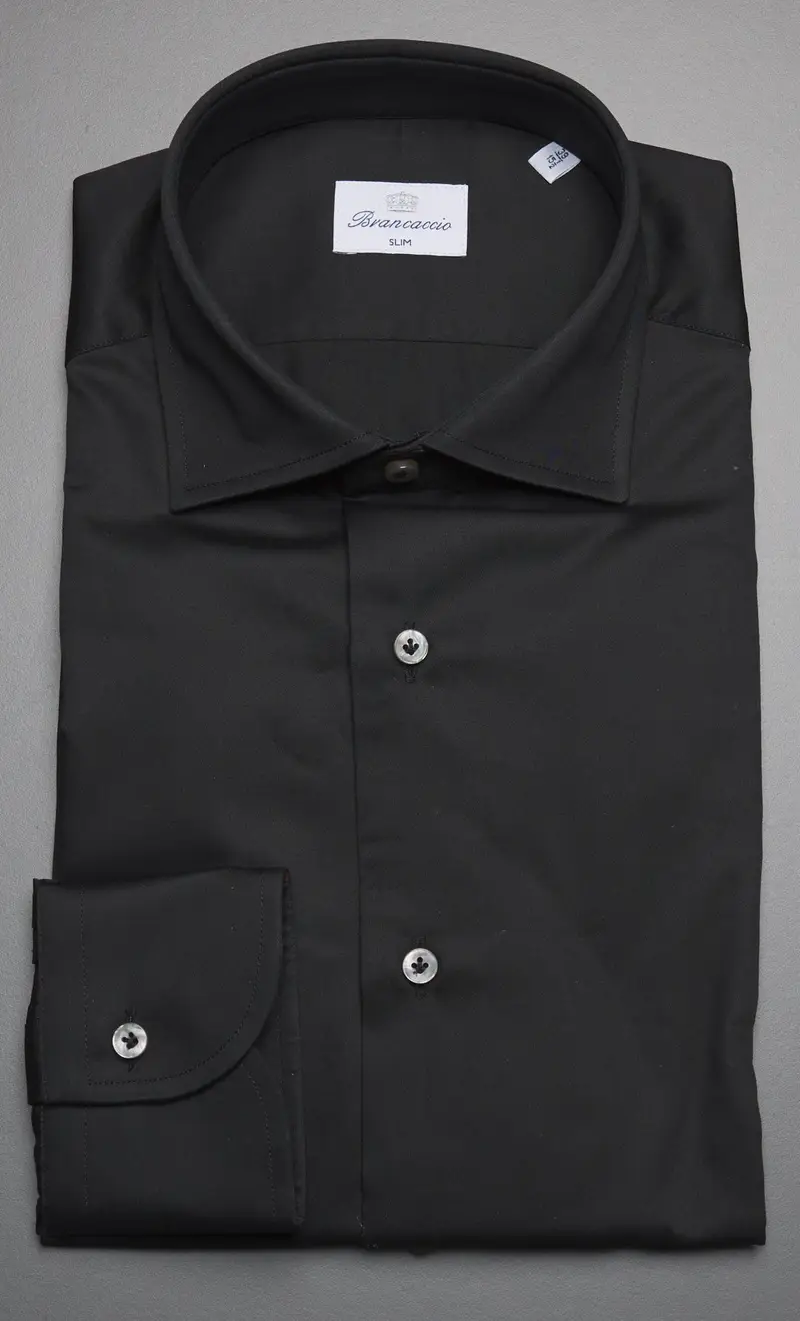 Brancaccio Camicia in puro cotone nera, colore nero