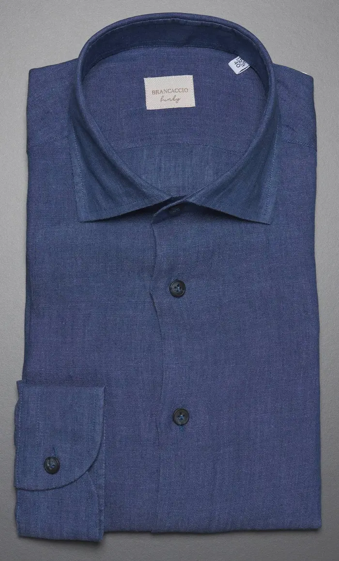 Brancaccio Camicia in puro lino, colore avio