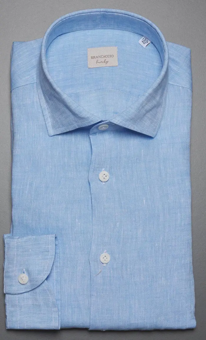 Brancaccio Camicia in puro lino, colore celeste