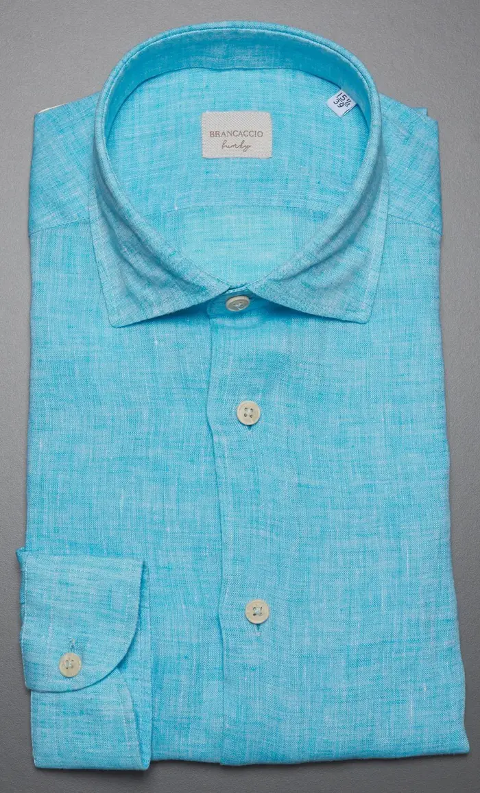 Brancaccio Camicia in puro lino, colore turchese