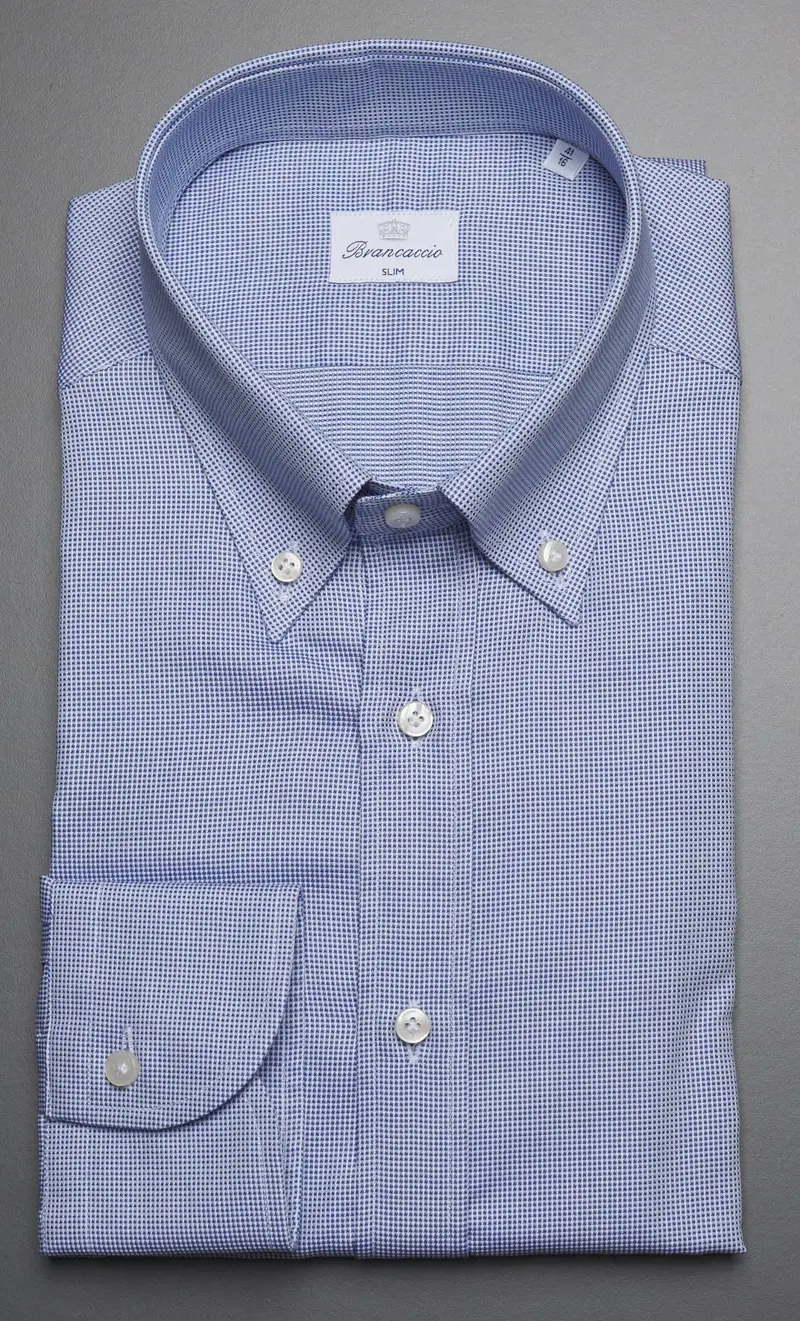 Brancaccio Camicia micro quadro button down, colore celeste
