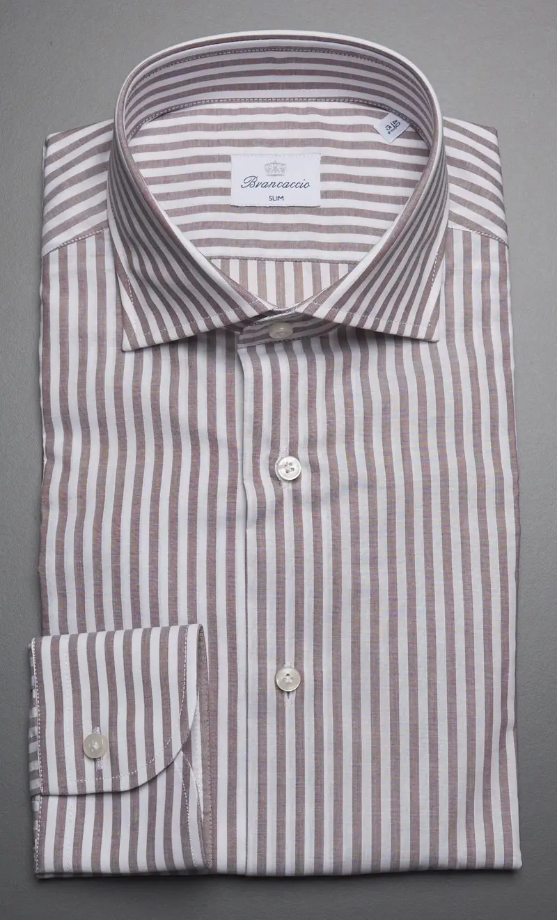 Brancaccio Camicia rigata in puro cotone, colore beige