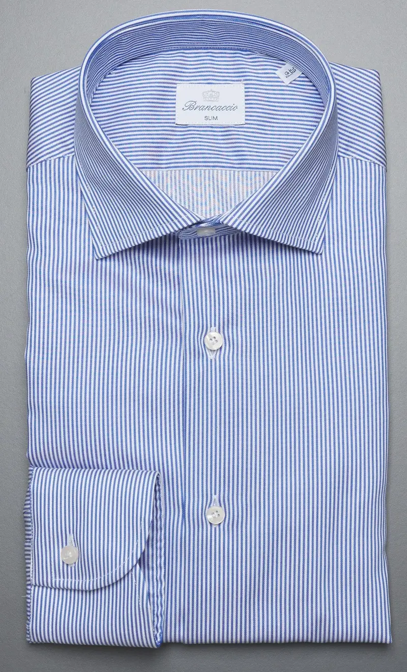 Brancaccio Camicia rigata in puro cotone no stiro - celeste, colore celeste