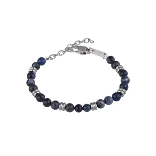 Breil Collezione Artha, Bracciale Uomo, in Acciaio Satinato e Sodalite, con Proprietà Rilassanti e Pratica Chiusura a