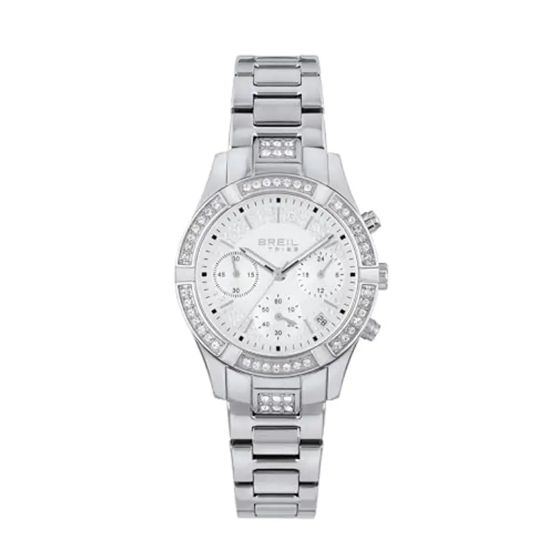 Breil Collezione C'est Chic, Orologio Donna, Cronografo Donna in Acciaio, con Lunetta Decorata con Cristalli, Quadrante Bianco con