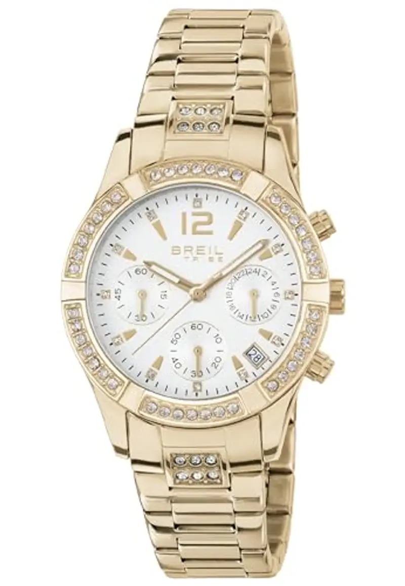 Breil Collezione C'est Chic, Orologio Donna, Cronografo Donna in Acciaio IP Gold, con Lunetta Decorata con Cristalli, Quadrante Bianco con
