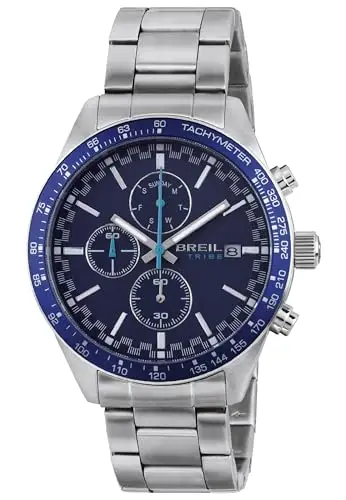 Breil Collezione Fast, Orologio Uomo, Cronografo Uomo, con Cassa in Acciaio, Lunetta in Alluminio Blu con Dettagli