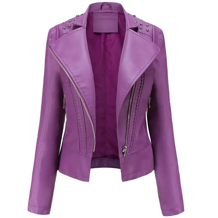 Giacca da donna in ecopelle Motociclista Cappotto corto PU Motociclista Colletto con bavero Giacca corta Punk Rock Capispalla elegante con rivetti Moda Top Outfit M