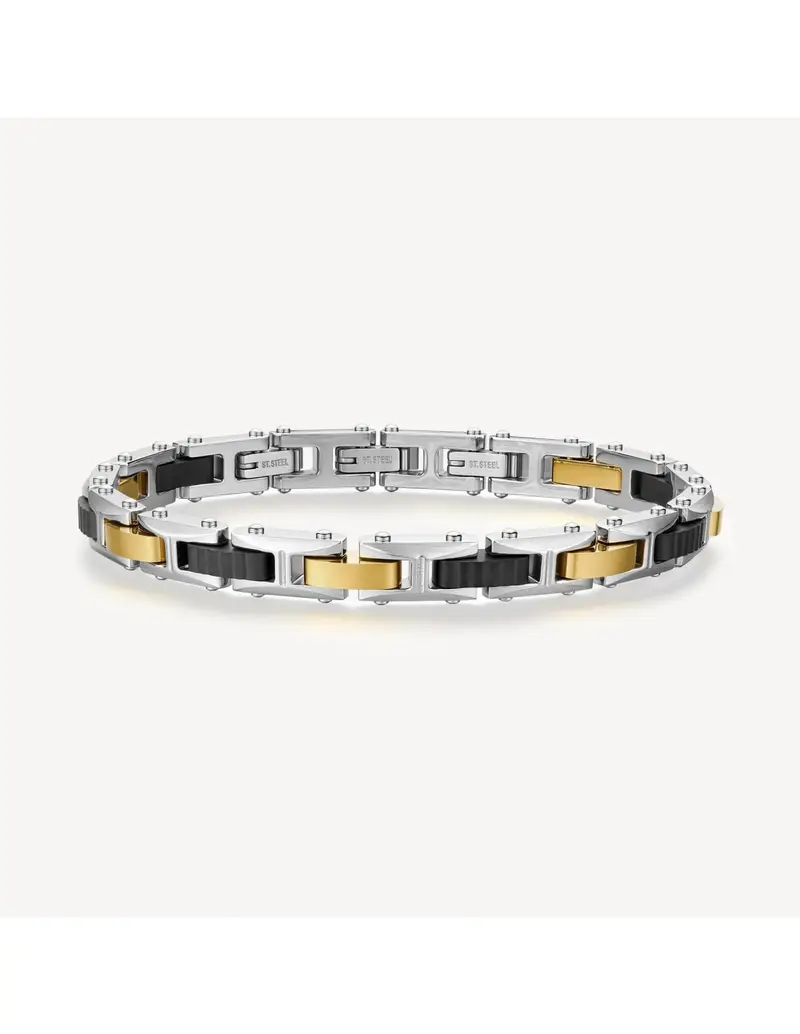 Brosway Bracciale Uomo Backliner in acciaio 316L pvd oro e rutenio e cristalli neri BBC33