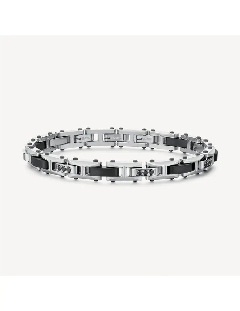 Brosway Bracciale Uomo Backliner in acciaio 316L pvd rutenio e cristalli neri BBC31