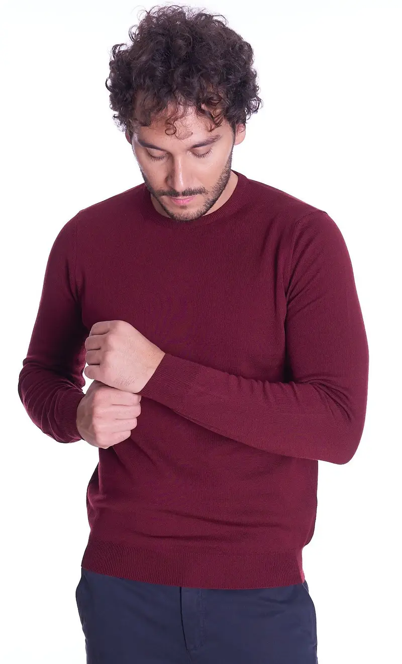 BROWN S Maglia girocollo in lana merinos brown colore bordeaux