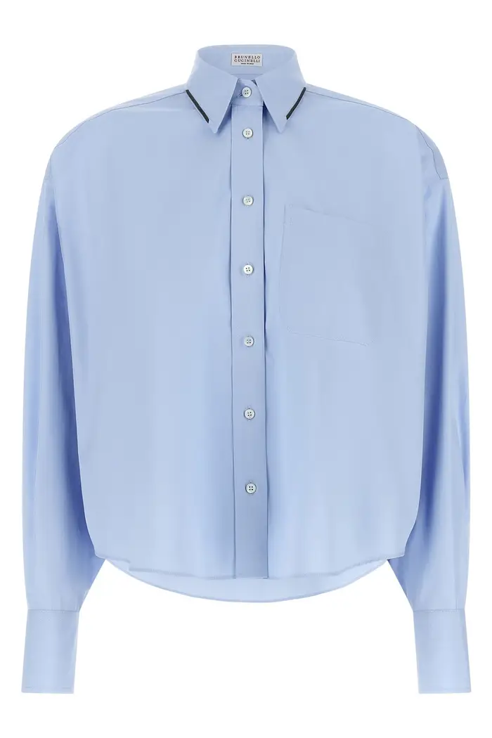 BRUNELLO CUCINELLI Camicia Shiny Trim Azzurro