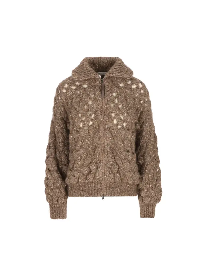 Cardigan realizzato in mohair e poliammide MARRONE