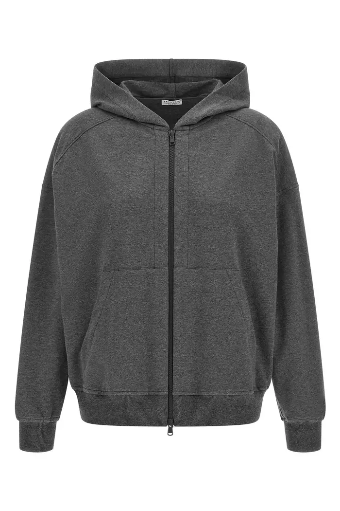 BRUNELLO CUCINELLI Felpa Con Cappuccio Shiny Trims Grigio