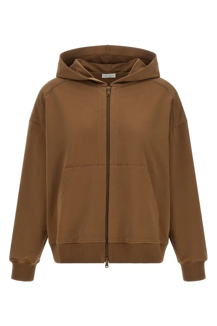 BRUNELLO CUCINELLI Felpa Con Cappuccio Shiny Trims Marrone