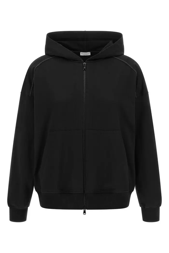 BRUNELLO CUCINELLI Felpa Con Cappuccio Shiny Trims Nero