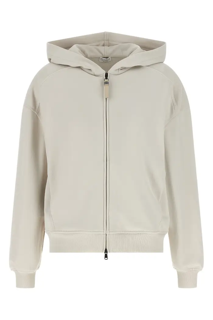BRUNELLO CUCINELLI Felpa Con Cappuccio Shiny Zipper Pull Beige